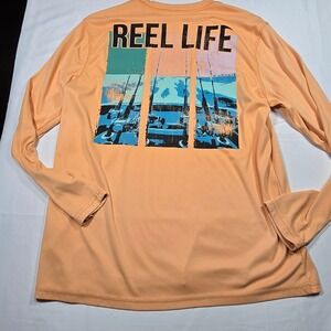 Reel Life Mens Fishing Shirt Long Sleeve Performance Graphic Peach Orange Small